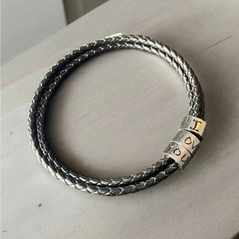 3 Strand Braided Leather & Stainless Steel I Love You Bracelet NEW